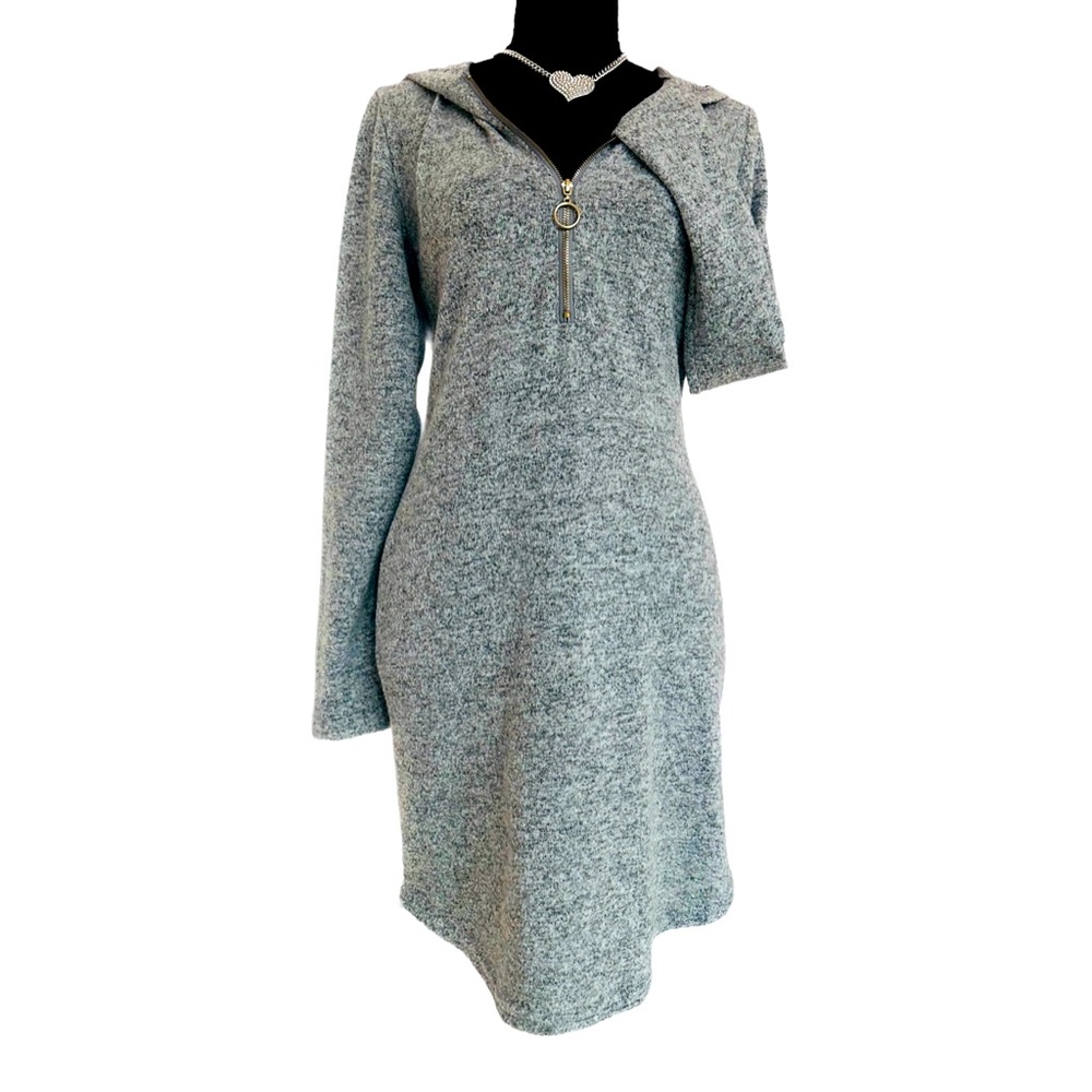 H&M ~ Heather Gray Flannel Long Sleeve Zippered Hoodie Dress size M